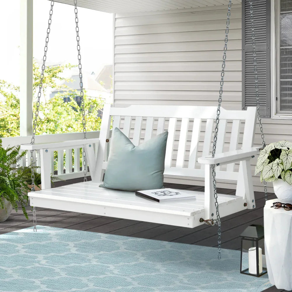 Gardeon Porch Swing Chair with Chain Garden Chair Outdoor Furniture Wooden White - Flea Market